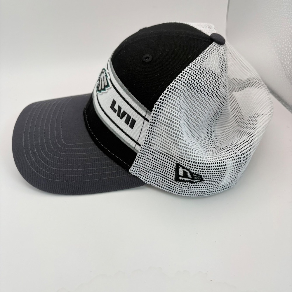 Philadelphia Eagles New Era 9FORTY Super Bowl LVII Snap Back Hat Black White - Picture 4 of 7